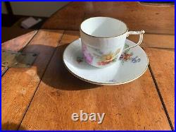 Antique, Berlin KPM Demitasse Cup & Saucer with Hand Painted Decorations, c. 1890