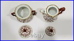 Antique Berlin KPM Porcelain Coral Pattern Tea Set, No Teapot