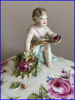 Antique Berlin Porcelain Covered Tureen with Flowers & Cherub as Finial