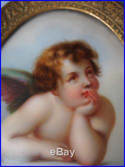 Antique BronzePutti Cherub Angel FigurePorcelain Portrait Plaque HPKPM Style