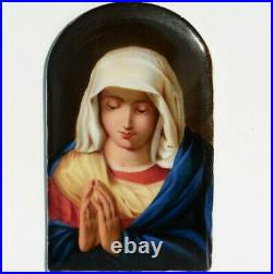 Antique C19th HAND PAINTED Porcelain Plaque Virgin Mary Dresden KPM Style c1880