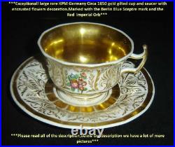 Antique Exceptional Germany KPM Porcelain Large Cup And Saucer With Gold Gilt