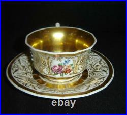 Antique Exceptional Germany KPM Porcelain Large Cup And Saucer With Gold Gilt