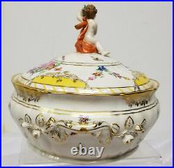 Antique Fine KPM Scepter Marked Porcelain Covered Bowl Tureen Dish Floral As Is