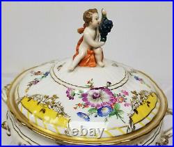 Antique Fine KPM Scepter Marked Porcelain Covered Bowl Tureen Dish Floral As Is