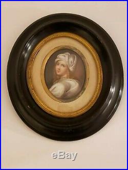 Antique Framed 19th C. Victorian Oval Portrait KPM Hand Painted Porcelain Plaque