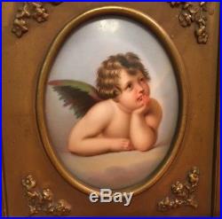 Antique Framed Porcelain Plaque Cherub Putti Angel After KPM German Buy It Now