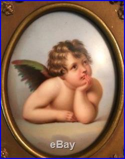 Antique Framed Porcelain Plaque Cherub Putti Angel After KPM German Buy It Now