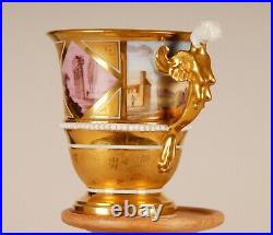 Antique French porcelain Empire Cabinet cup 24K gold hand painted 18th c