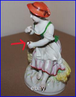 Antique German Berlin KPM Porcelain Figurine Woman on Wheat w Broken Sickle 6.2