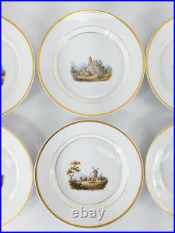 Antique German Berlin KPM Scepter Marked Set of 10 Bread Plates with Landscapes