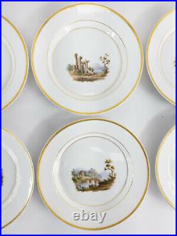 Antique German Berlin KPM Scepter Marked Set of 10 Bread Plates with Landscapes