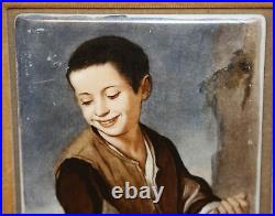 Antique German Hutschenreuther KPM Painting on Porcelain 5x7 Plaques Boy & Girl