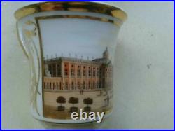 Antique German KPM Berlin Porcelain Cup Saucer Architectural Painted Decor