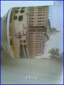 Antique German KPM Berlin Porcelain Cup Saucer Architectural Painted Decor