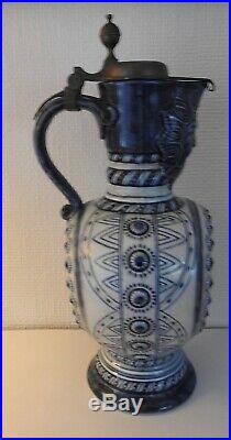 Antique German KPM Porcelain Blue Beer Stein Tankard Bartmann Character face old