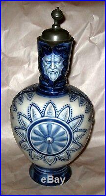 Antique German KPM Porcelain Cobalt Blue Beer Stein Tankard Flagon Krug