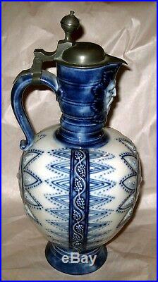 Antique German KPM Porcelain Cobalt Blue Beer Stein Tankard Flagon Krug