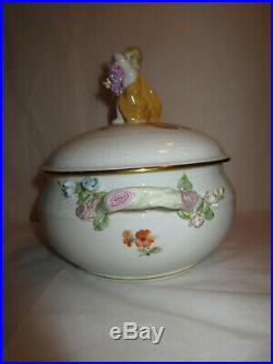 Antique German KPM Porcelain Covered Bowl with Cherub Putti Handle Finial