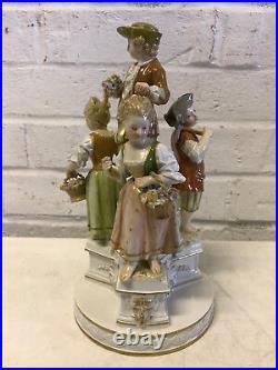 Antique German KPM Porcelain Figurine Figural Group Children with Flowers & Tools