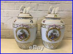 Antique German KPM Porcelain Pair of Potpourri Urns Painted Decoration Eagle Lid