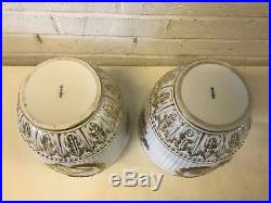 Antique German KPM Porcelain Pair of Potpourri Urns Painted Decoration Eagle Lid