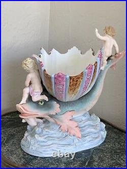 Antique German Kpm Mermaid Goddess & Shell Bisque Porcelain Figurine