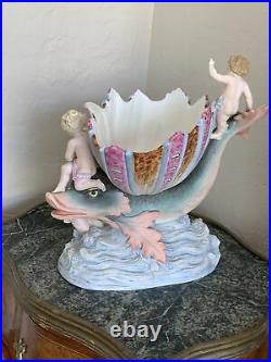 Antique German Kpm Mermaid Goddess & Shell Bisque Porcelain Figurine