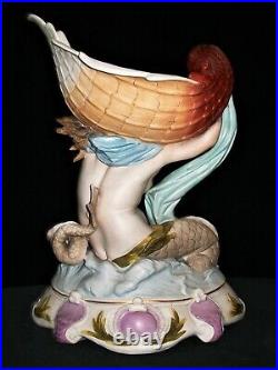 Antique German Kpm Nude Lady Mermaid Goddess & Shell Bisque Porcelain Figurine