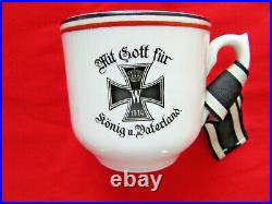 Antique German Military WWI 1914 Porcelain IRON CROSS Coffee Cup with ribbon