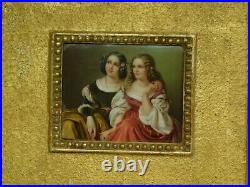 Antique German Painting Porcelain Plaque ala KPM SISTERS Vintage Ornate Frame
