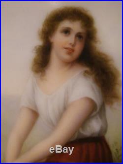 Antique Gilt Frame Kpm Porcelain Portrait HAND PAINTED Plaque Wagner Lady Girl
