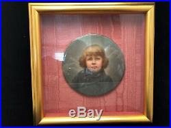 Antique Hand Painted Framed Round Signed Portrait Kpm Young Girl/boy
