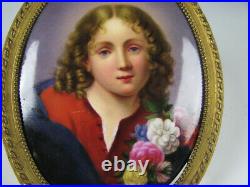 Antique Hand Painted KPM Porcelain Plaque Young Girl withFlowers