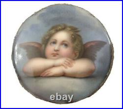 Antique Hand Painted Porcelain Angel Plaque Sistine Madonna Raphael