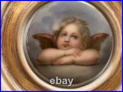 Antique Hand Painted Porcelain Angel Plaque Sistine Madonna Raphael