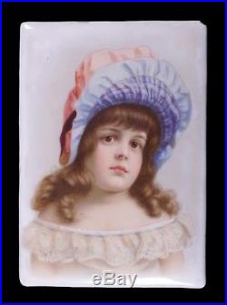 Antique Hand Painted Porcelain Plaque of a Young Child Little Girl Very Sweet