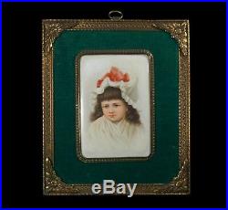 Antique Hand Painted Porcelain Plaque of a Young Girl