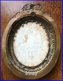 Antique Handpainted Porcelain Plaque CUPID ANGEL KPM Gilt Metal Frame