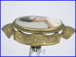 Antique Heavy Frame Hand Painted Kpm Lady Portrait C Clasp Pin Brooch 2.25