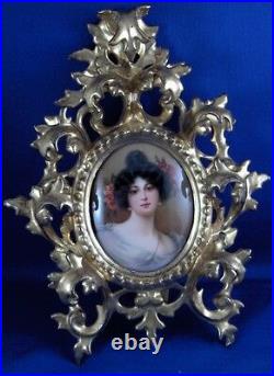 Antique Hutschenreuther Jugendstil Porcelain Lady Portrait Plaque Porzellan Bild