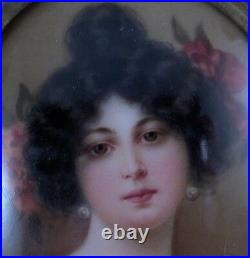 Antique Hutschenreuther Jugendstil Porcelain Lady Portrait Plaque Porzellan Bild