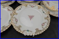 Antique KPM 10 Dinner Plates Scalloped Edge Enameled Rose Swags Double Gold
