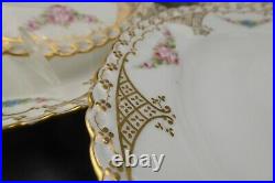 Antique KPM 10 Dinner Plates Scalloped Edge Enameled Rose Swags Double Gold