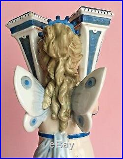Antique KPM 12Tall Victorian Porcelain Cupid Figurine Bud Vase Girl Blue White