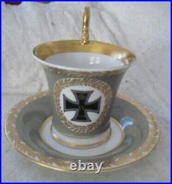 Antique KPM Berlin 1914 Porcelain WWI IRON CROSS Cup & Saucer Set Germany DS18