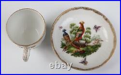 Antique KPM Berlin Cup & Saucer Birds Insects Gold 19th C. German Porcelain #B