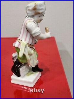 Antique KPM Berlin German Porcelain Figurine Boy Tanner Butcher Signed Excellent