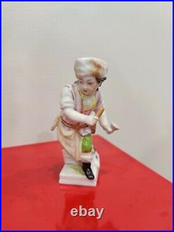 Antique KPM Berlin German Porcelain Figurine Boy Tanner Butcher Signed Excellent
