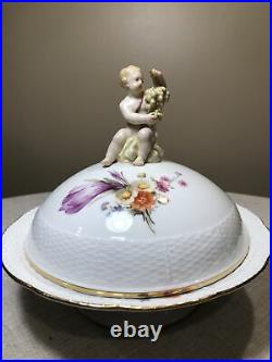 Antique KPM Berlin Germany Porcelain Gilded Floral Crocus Covered Tureen Bowl